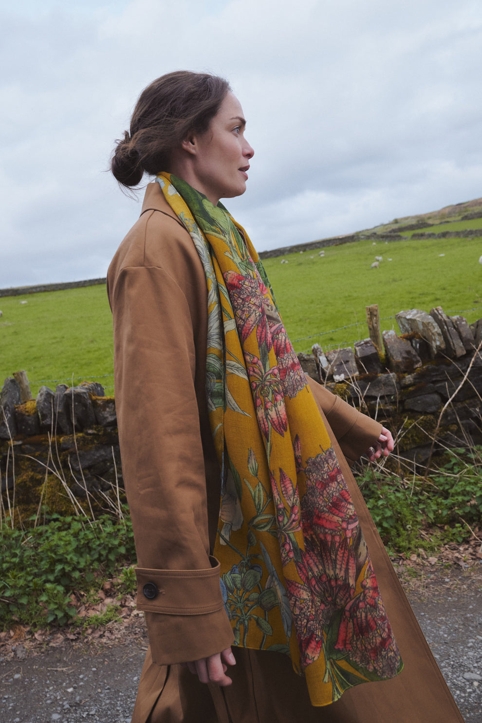 One Hundred Stars Rhodoleia Gold Wool Scarf