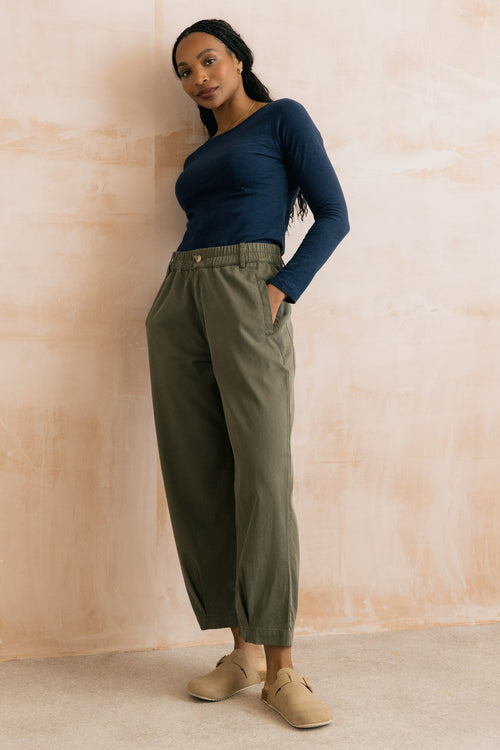 Lily and Me Shirin Relaxed Barrel Leg Trousers Dark Olive