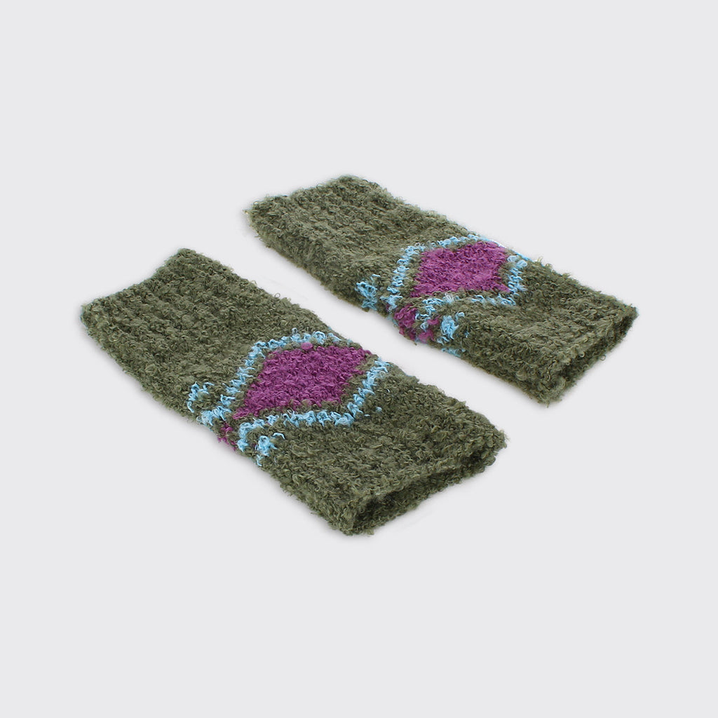 Miller mae Trixie Fingerless Gloves - Forest Green / Purple