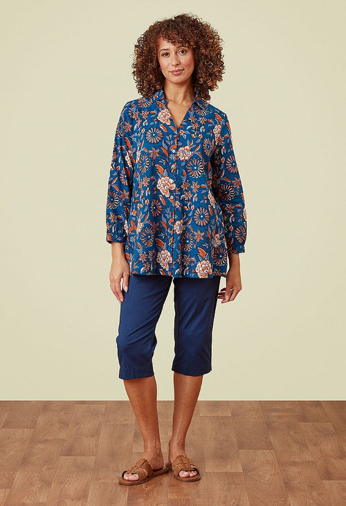 Adini Trailing Botanical Emma Shirt - Navy Mix-Shirts & Tops-XS-