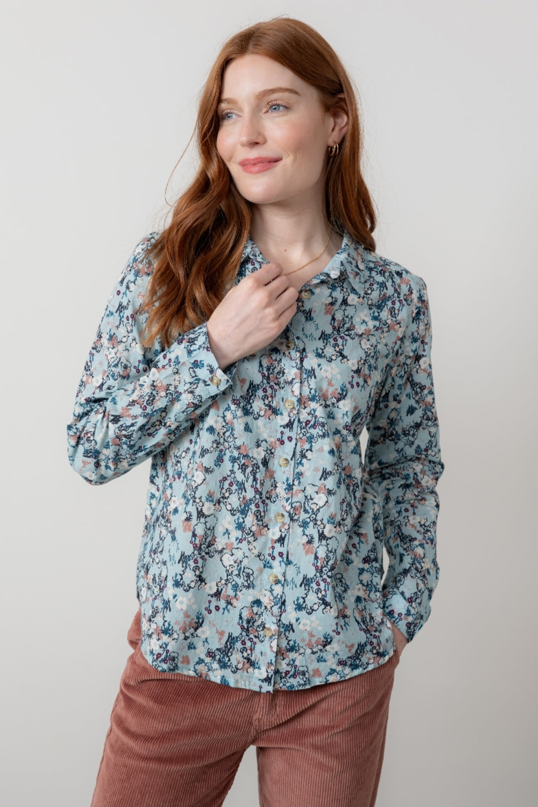 Lily and Me Patsy Shirt Feather Ditsy-White finn