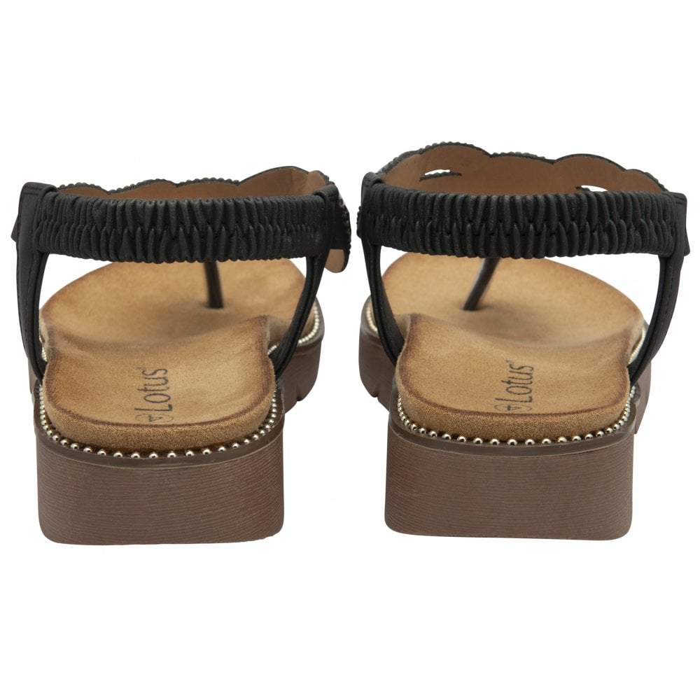 Lotus Black Alcina Toe-Post Sandals | Lotus