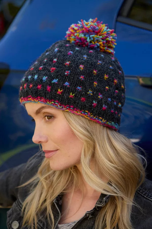 Pachamama Mosaic Bobble Beanie-Hat-White finn
