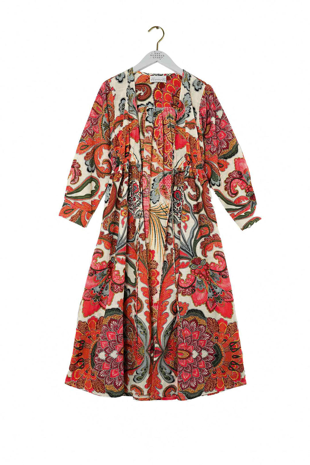 One Hundred Stars Fiesta Orange Duster Jacket-White finn