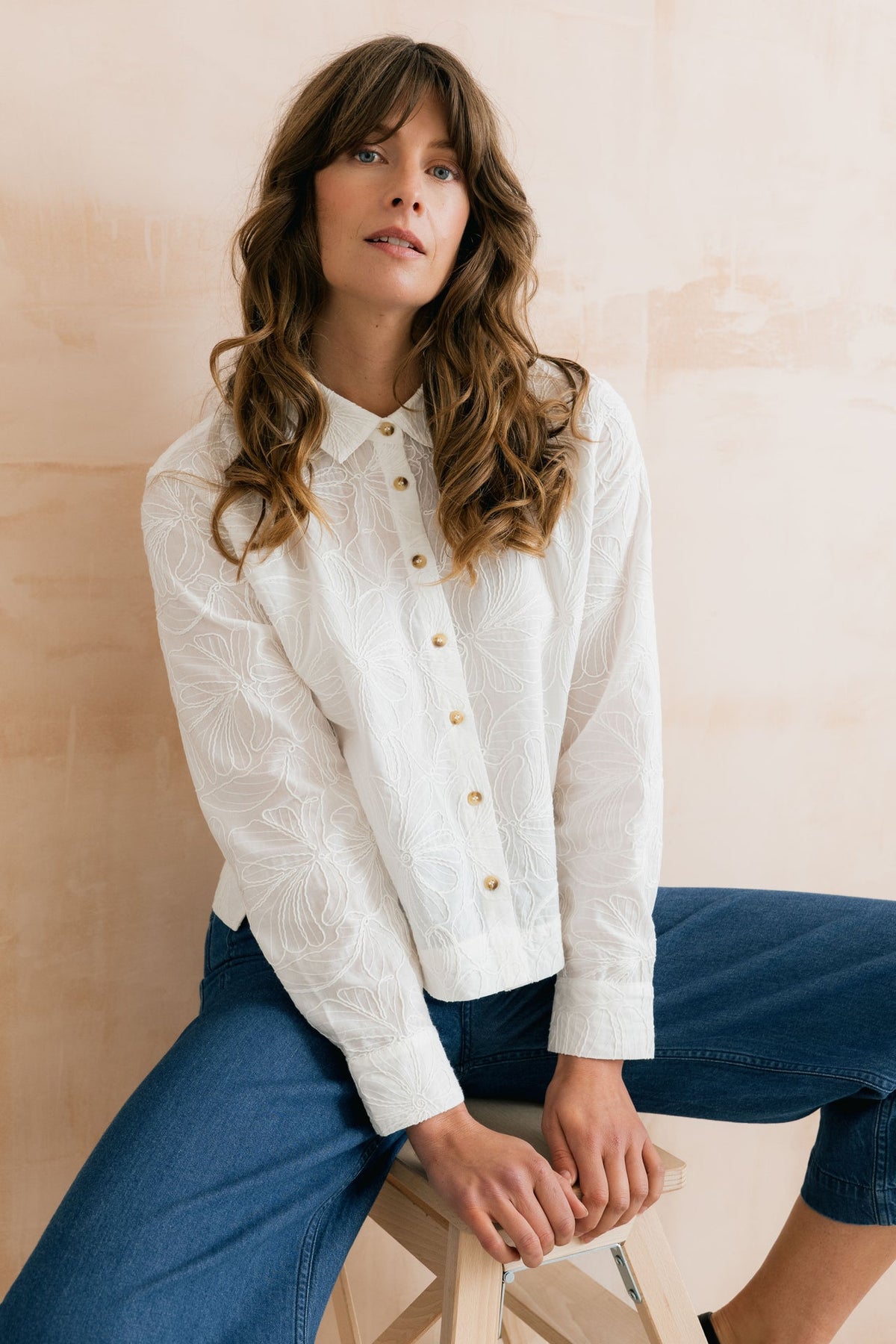 Lily and Me Bracken Embroidered Boxy Shirt White