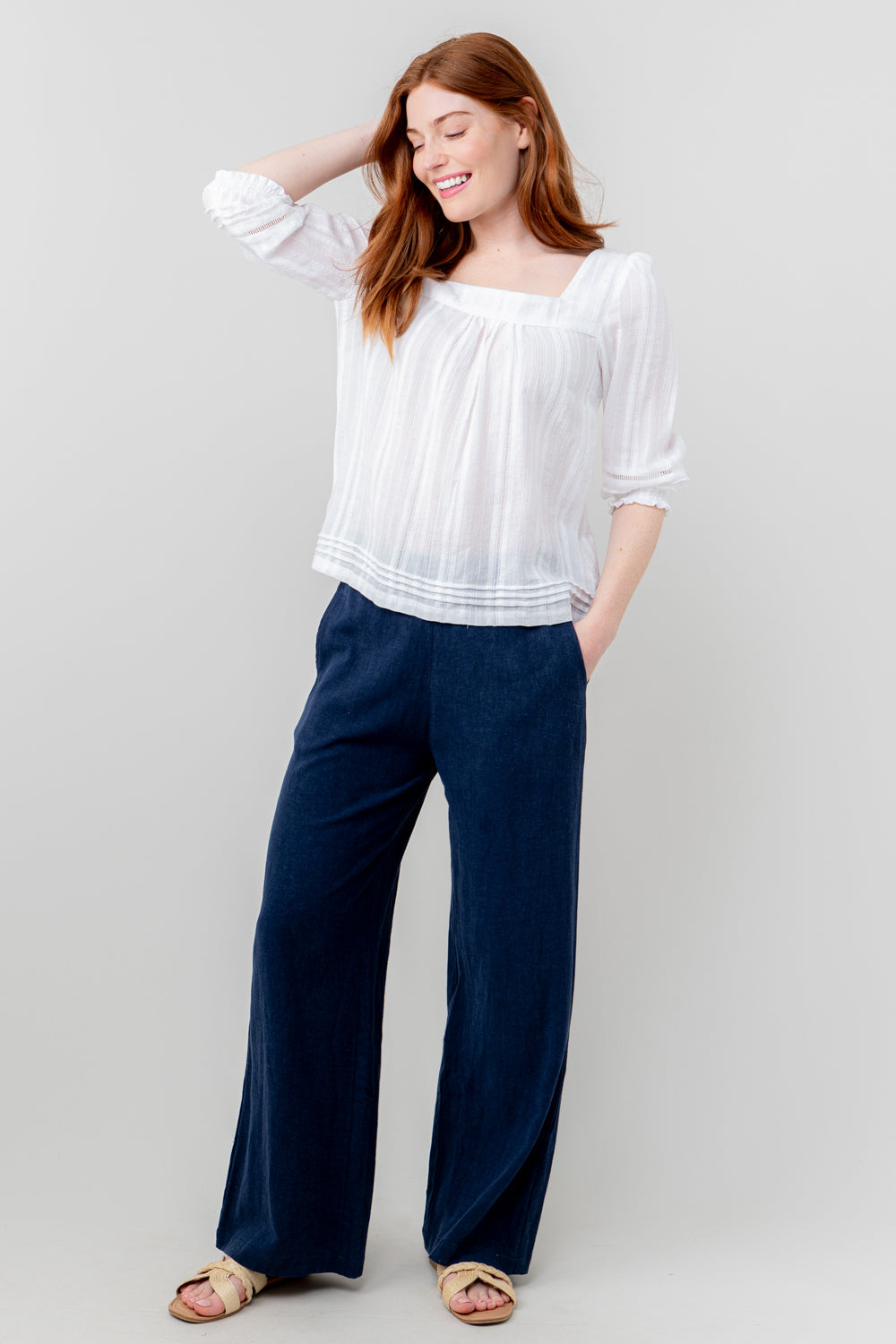 Grace Trouser Plain Linen-White finn