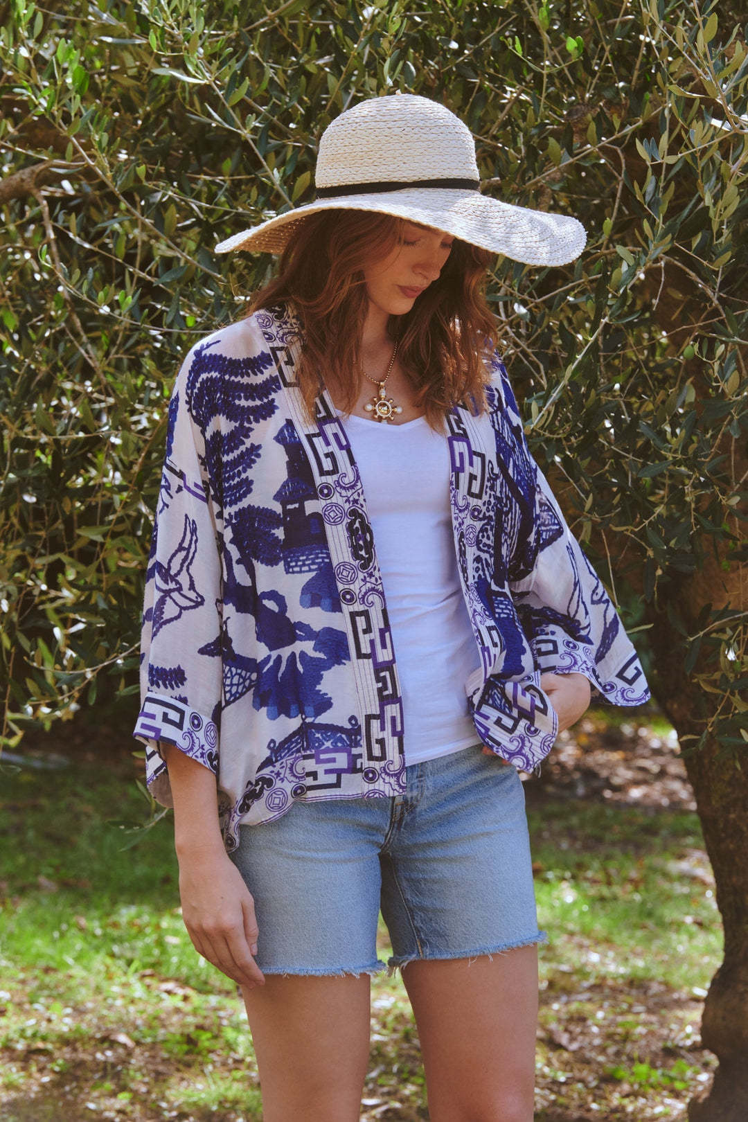 One Hundred Stars Giant Willow Blue Kimono-One Hundred Stars-White finn