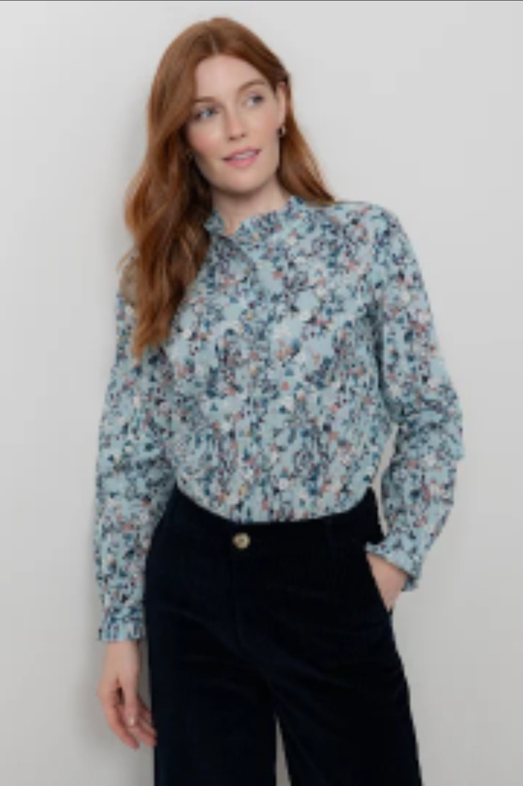 Lily and Me Rachel Frill Blouse Feather Ditsy-Lily and Me-White finn