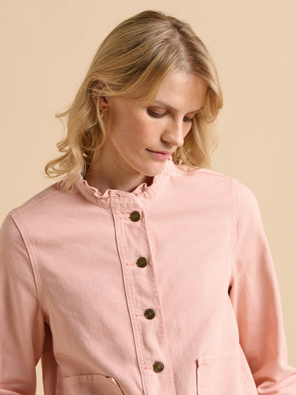Brakeburn Frill Neck Denim Jacket-White finn