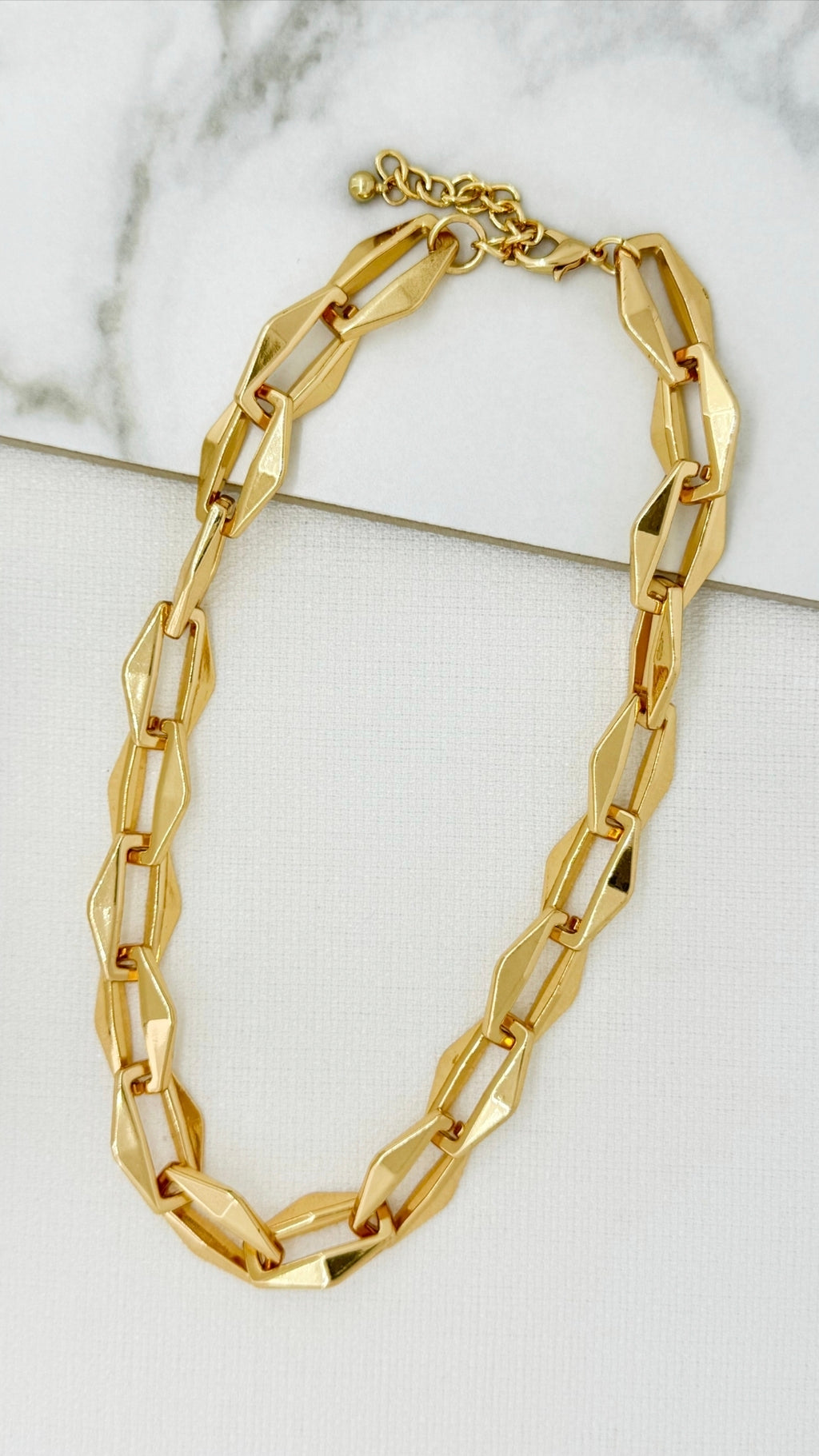 Envy 4760 Short thick faceted link necklace-Envy-White finn