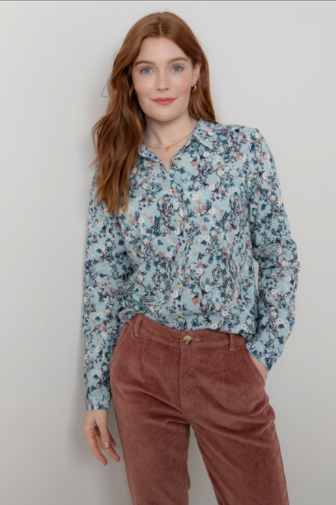 Lily and Me Patsy Shirt Feather Ditsy-White finn