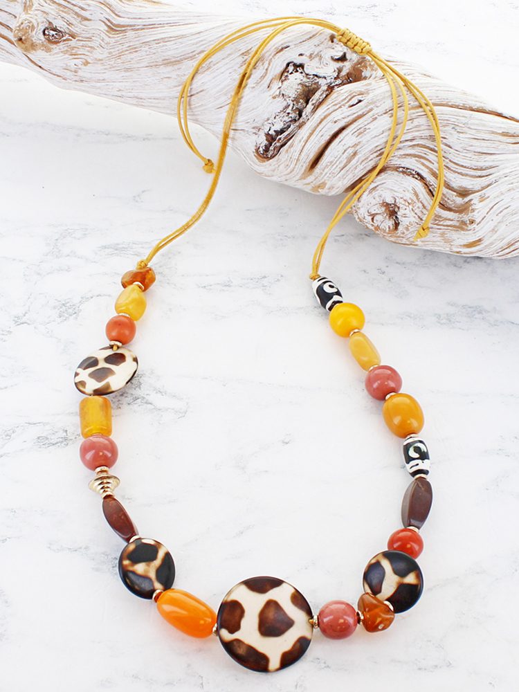 Resin Bead Animal Print Necklace AY6606