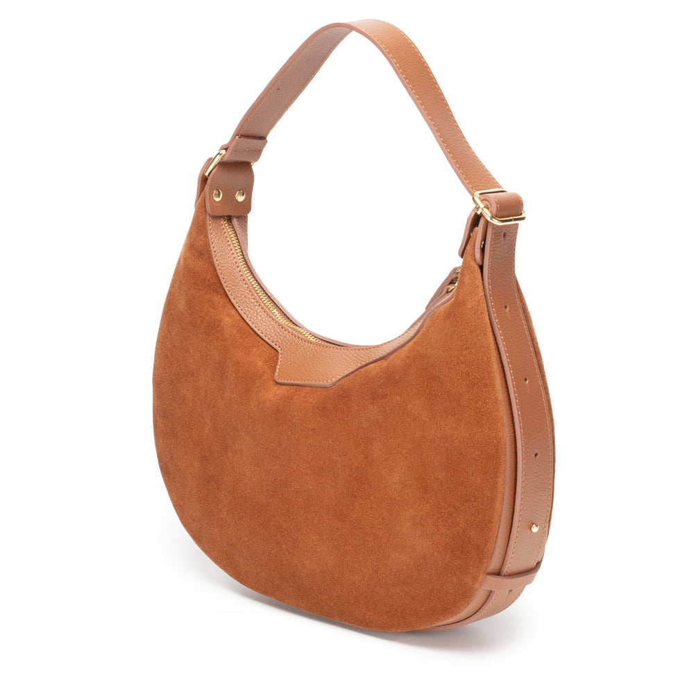 Ellie Beaumont Crescent Suede Bag - Tan-Handbag-White finn