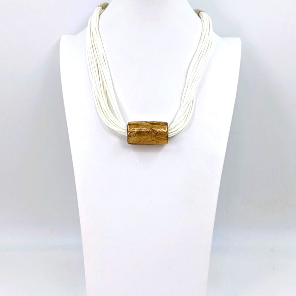 Tempest Simple pearlised resin barrel component luxury necklace on multi wax cord UJ095N
