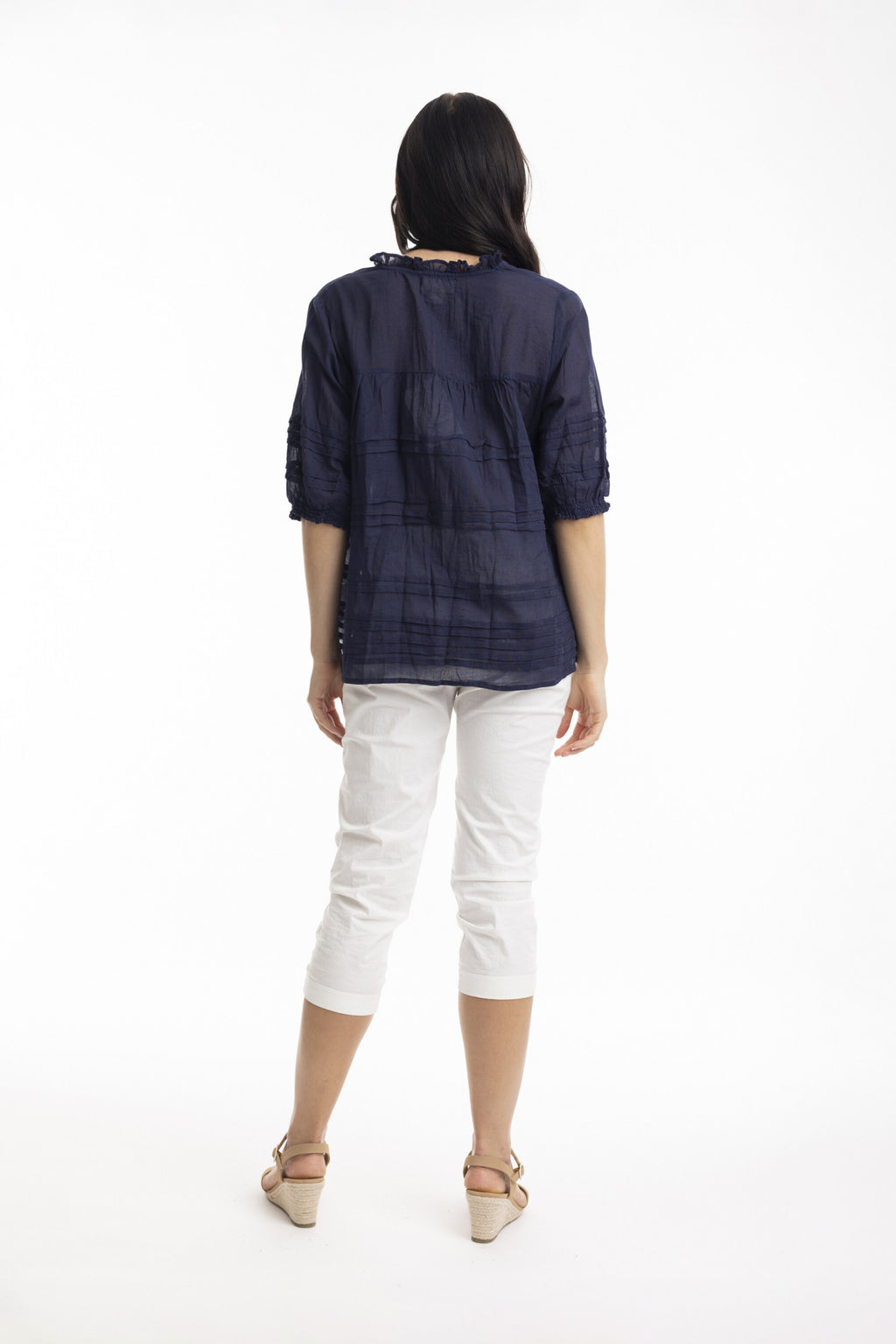 Orientique Essentials Cotton Gauze Pleated Top-Shirts & Tops-White finn