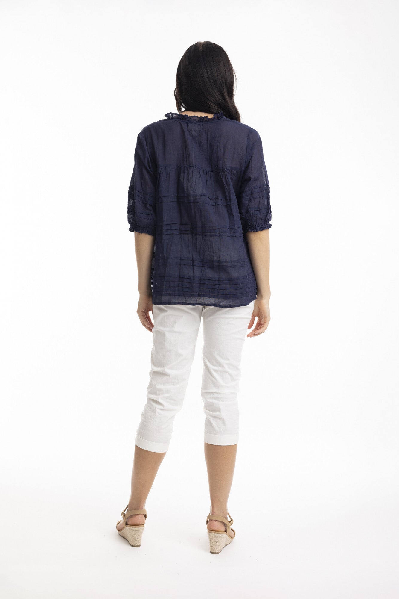 Orientique Essentials Cotton Gauze Pleated Top-Shirts & Tops-White finn