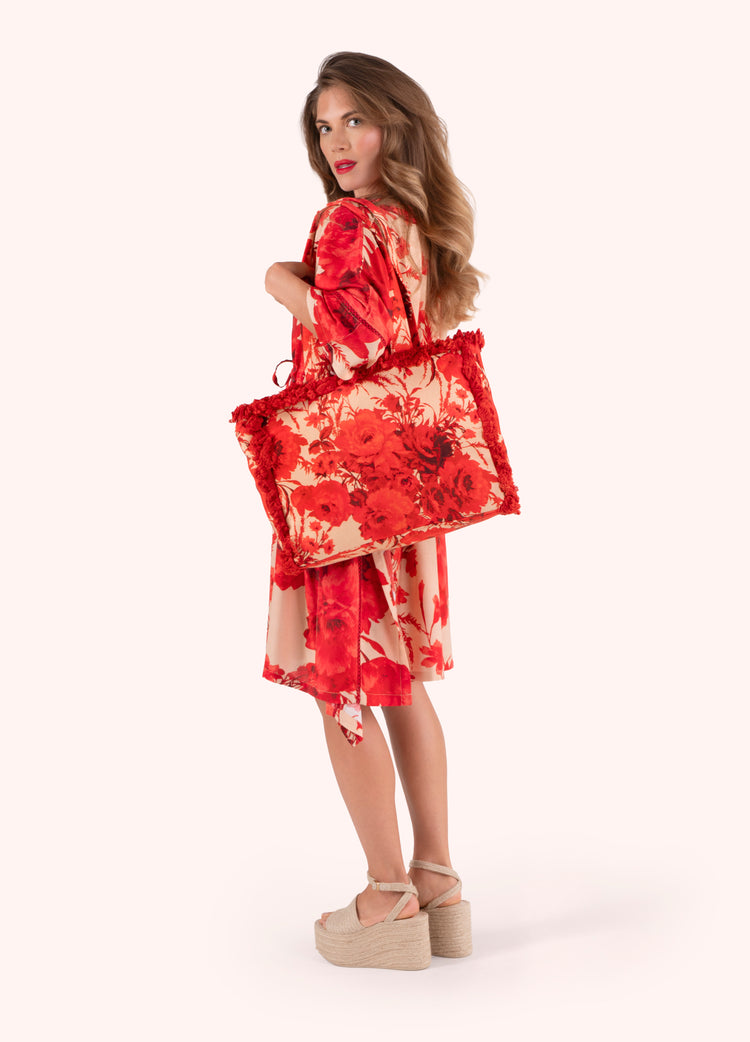 Powder Fringed Box Tote - Rouge Blooms-Powder-White finn