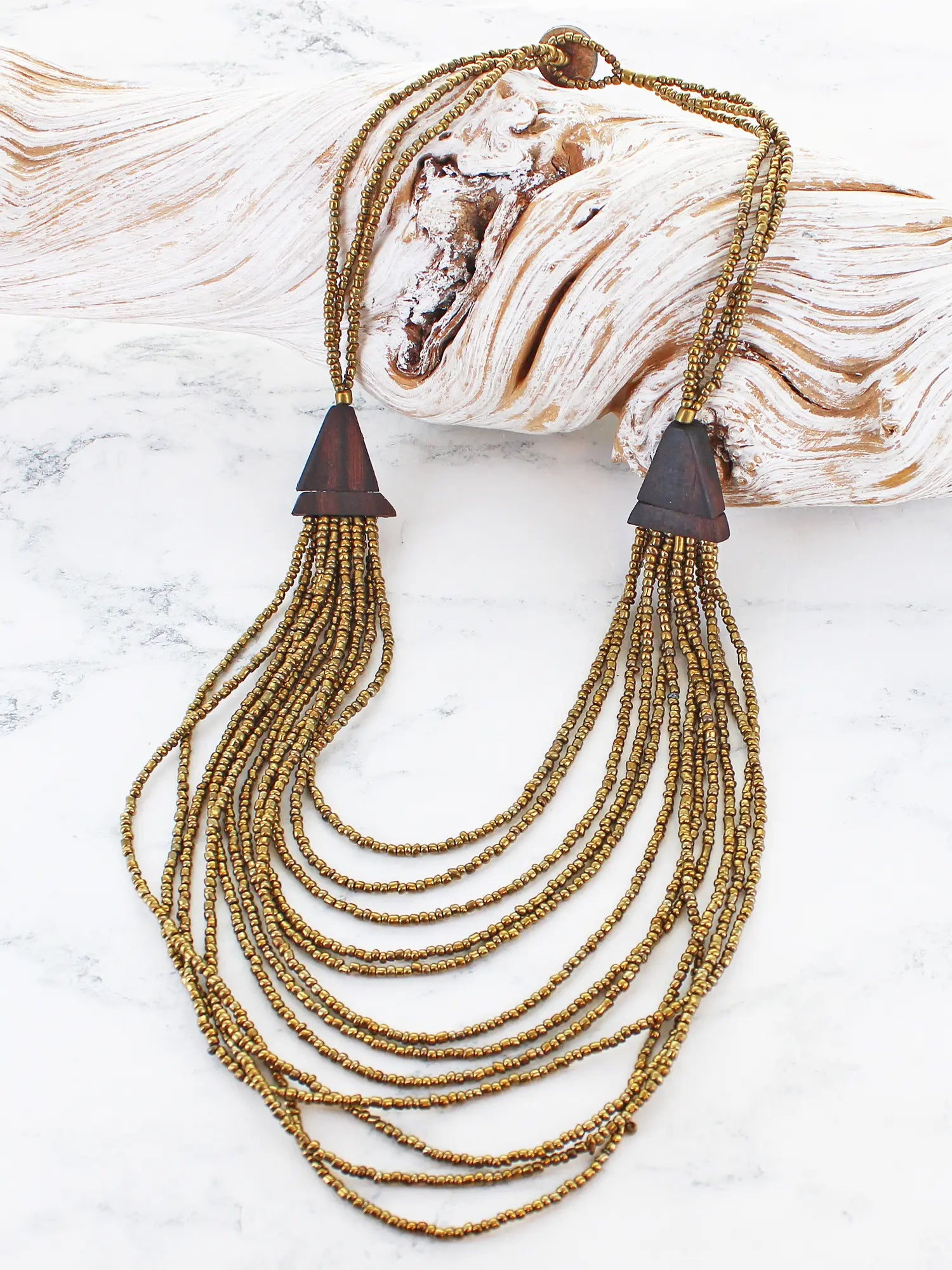 Suzie Blue Layered Wood And Bead Necklace PP1510-Necklace-White finn