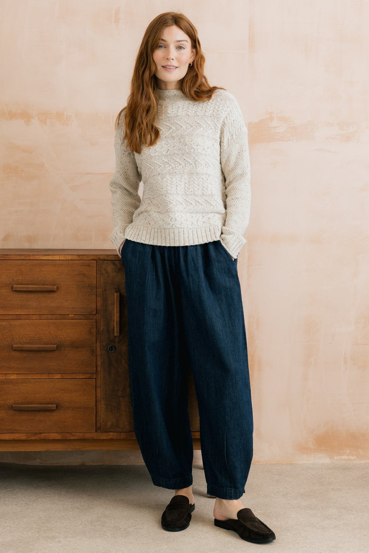 Lily and Me Ayla Relaxed Denim Barrel Leg Trousers Dark Wash