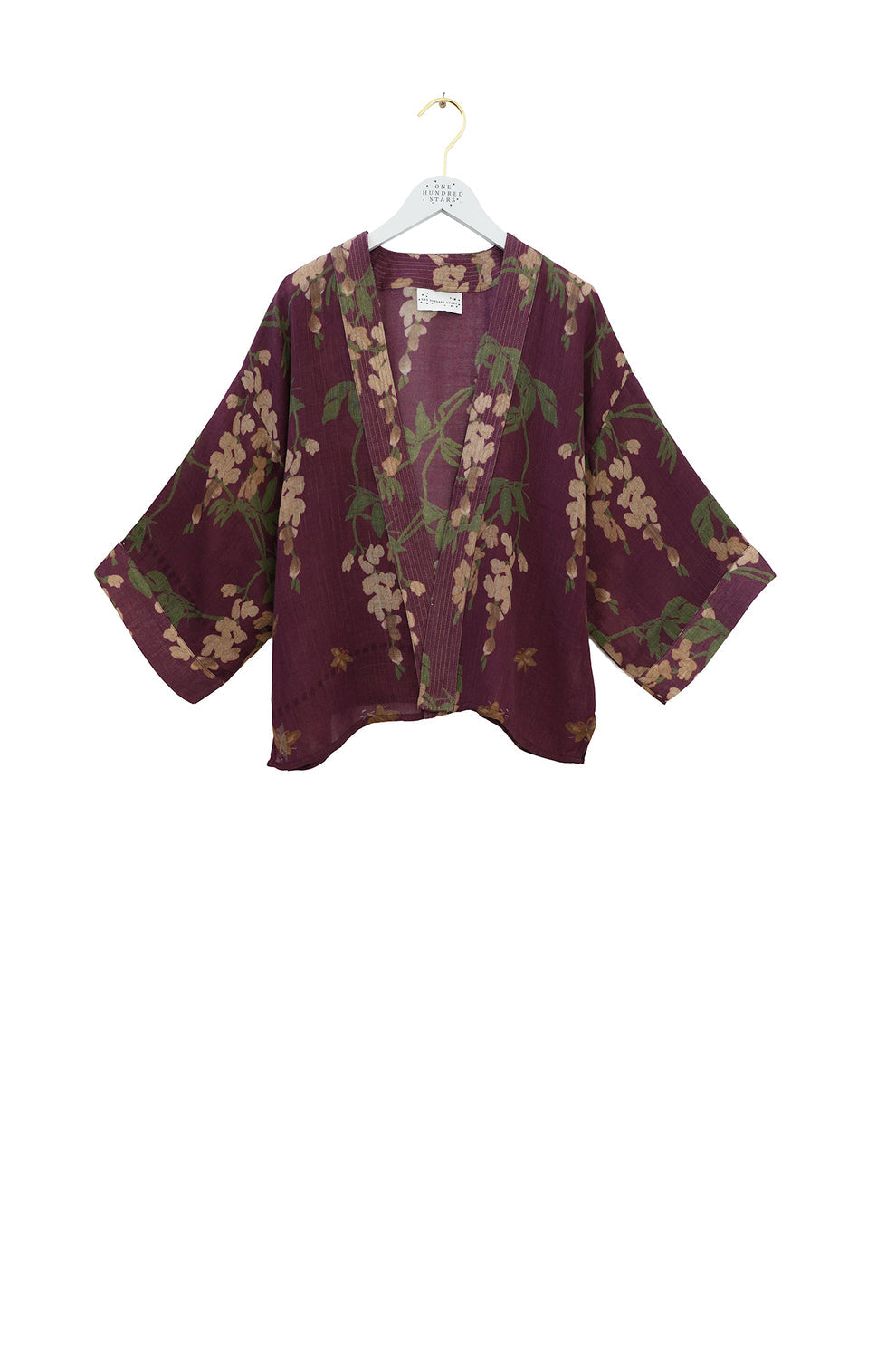 One Hundred Stars Wisteria Plum Wool Kimono