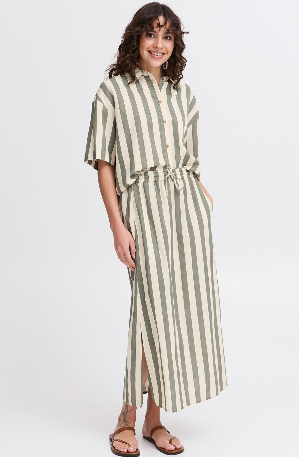 Fransa Green Stripe Skirt