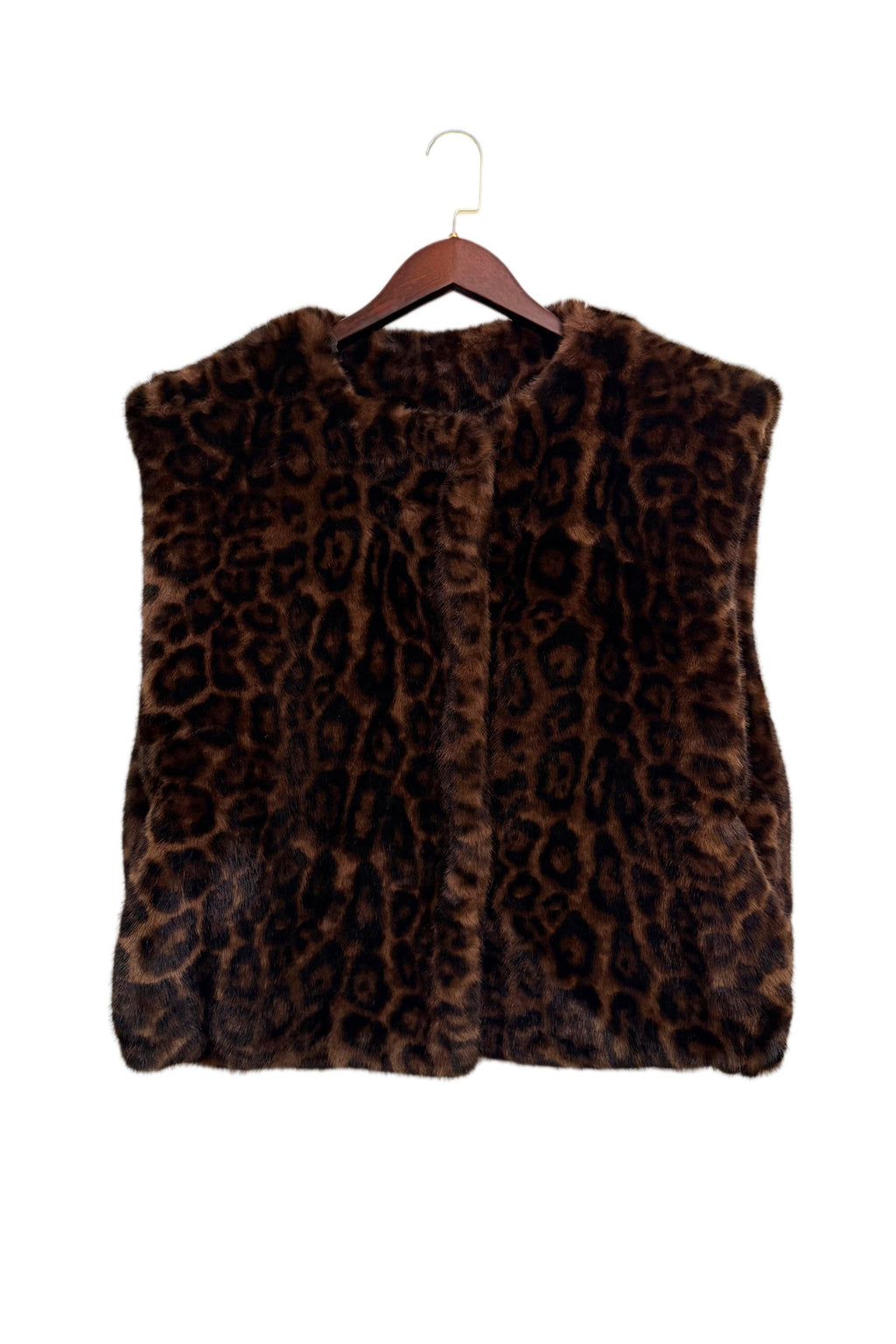 Leopard Print Cap Shoulder Faux Fur Gilet Waistcoat