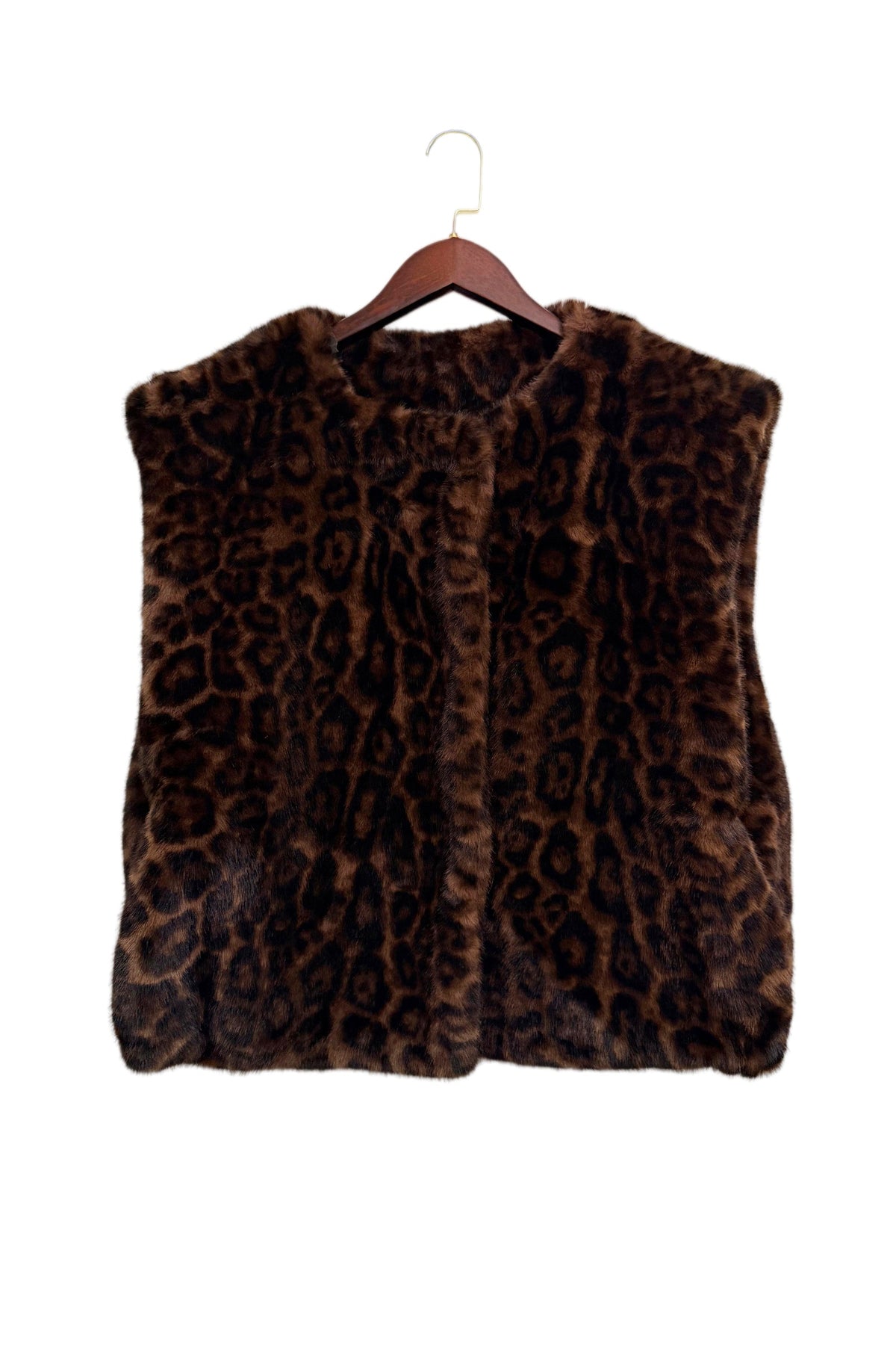 Leopard Print Cap Shoulder Faux Fur Gilet Waistcoat