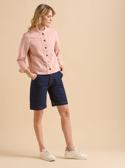 Brakeburn Frill Neck Denim Jacket-White finn