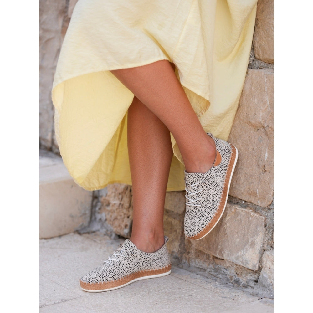 Lunar Evette Animal Spot Leather Plimsoll-Lunar-White finn