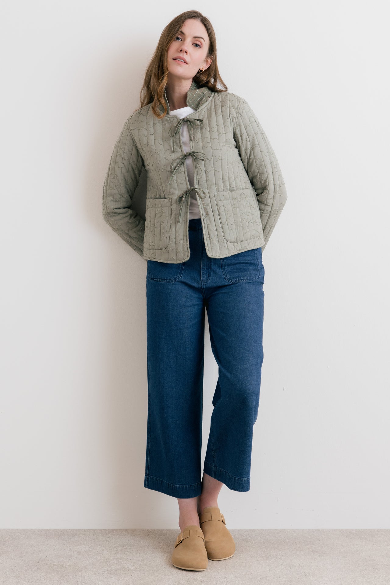 Lily and Me Ash Quilted Checked Reversible Jacket Green