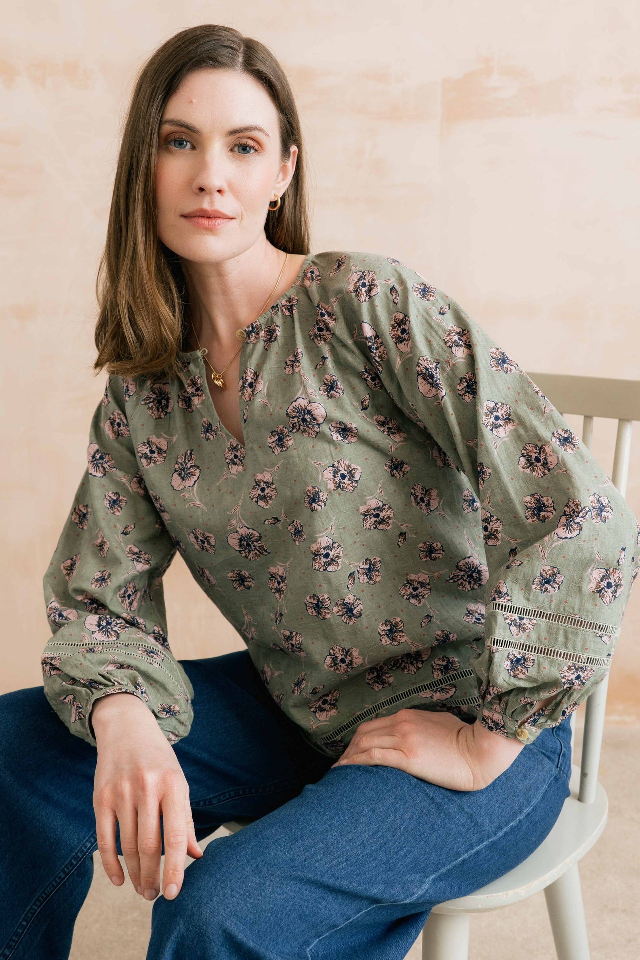 Lily and Me Zoe Organic Cotton Printed Blouse Sage