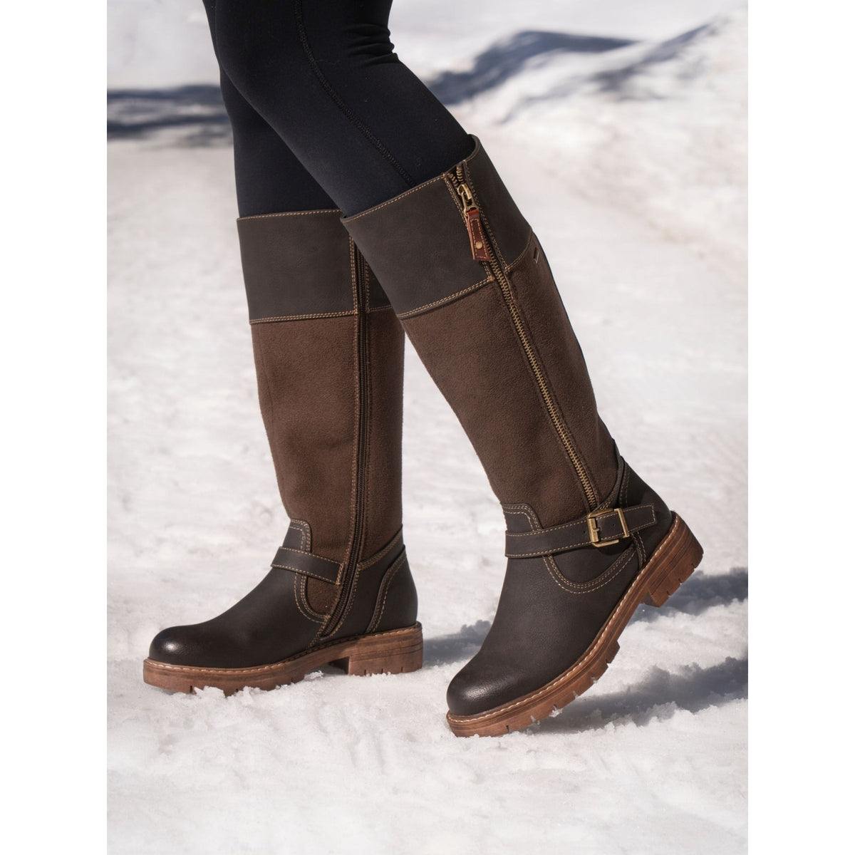 Lunar Joy Brown Waterproof Expanding Calf Long Boot