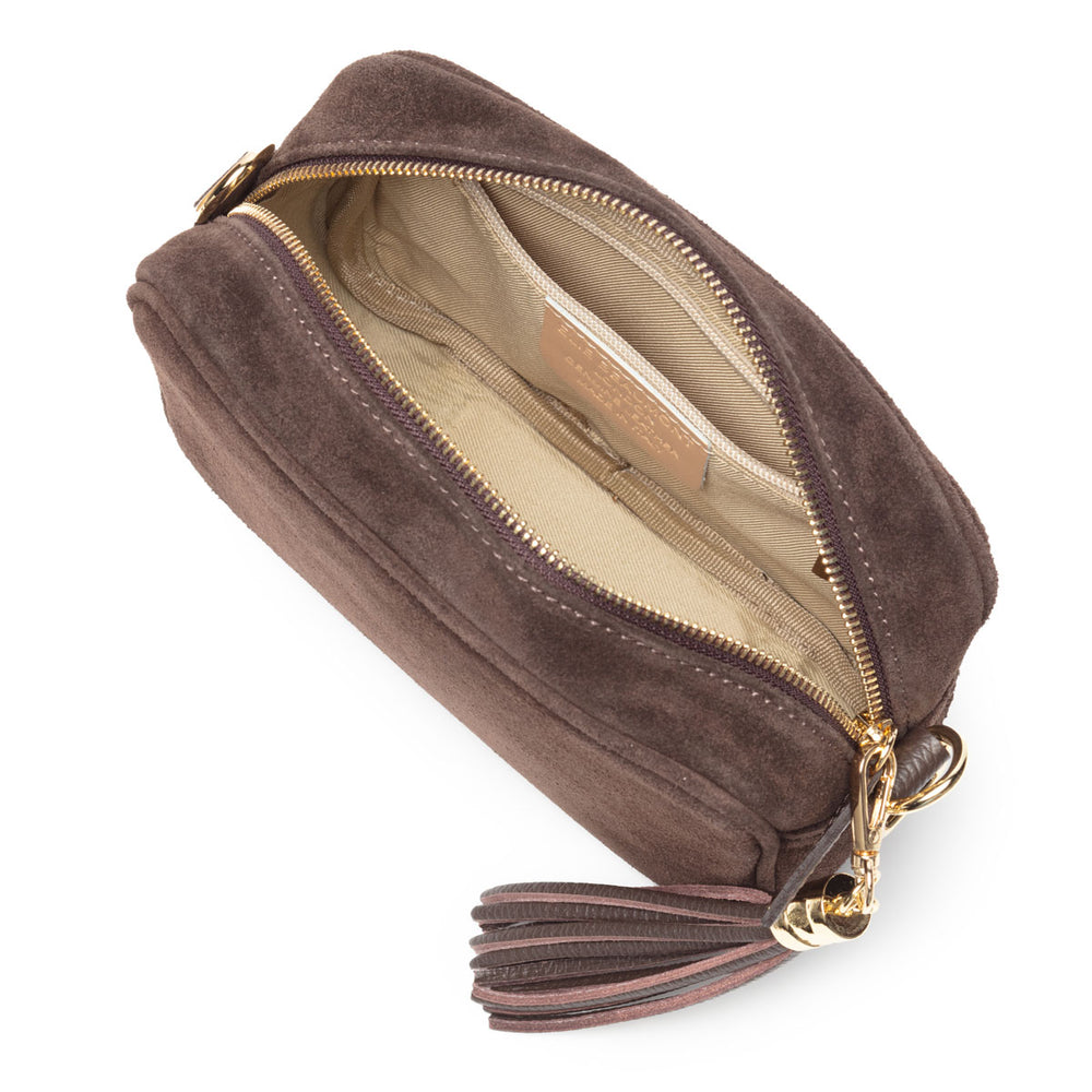 Ellie Beaumont Crossbody Tassel Suede - Dark Brown-Bag-White finn