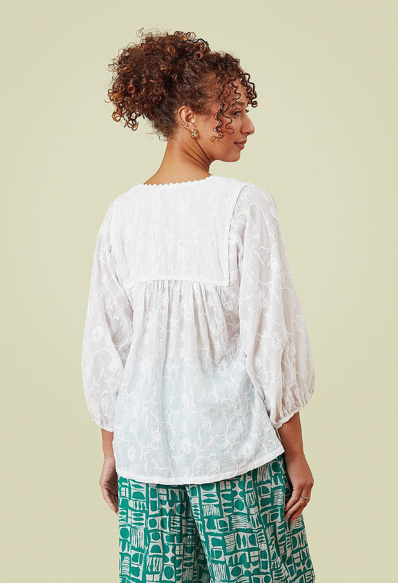 Adini Flower Embroidered Top White-Shirts & Tops-XS-White-