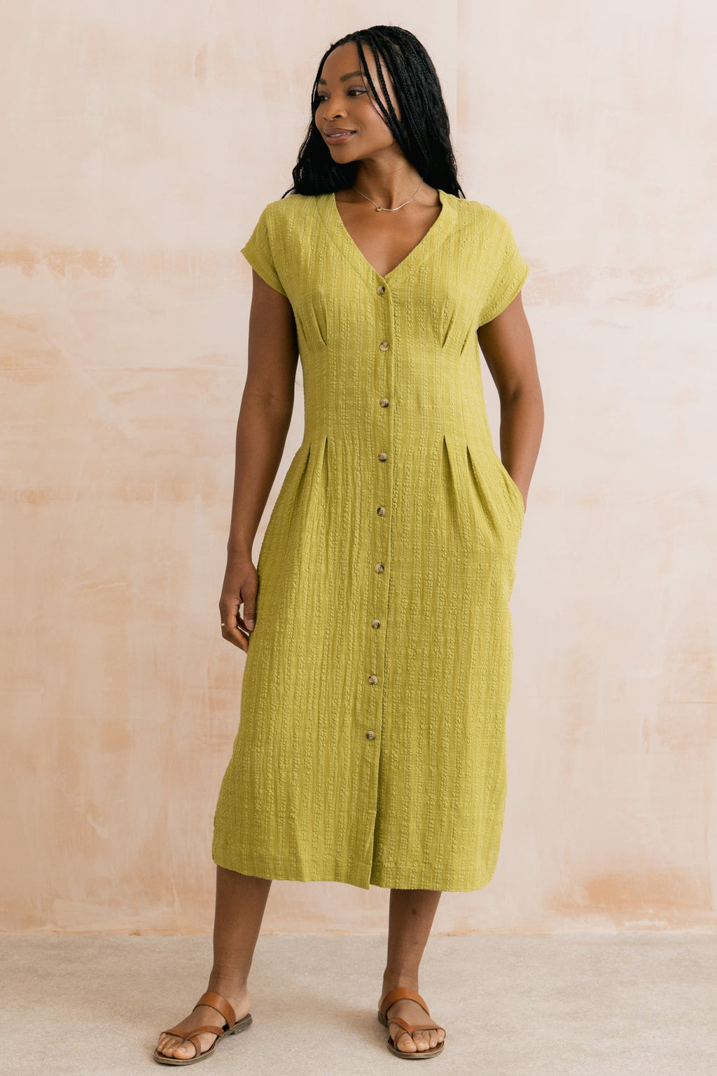 Lily and Me Drift Textured Seersucker Midi Dress Lime