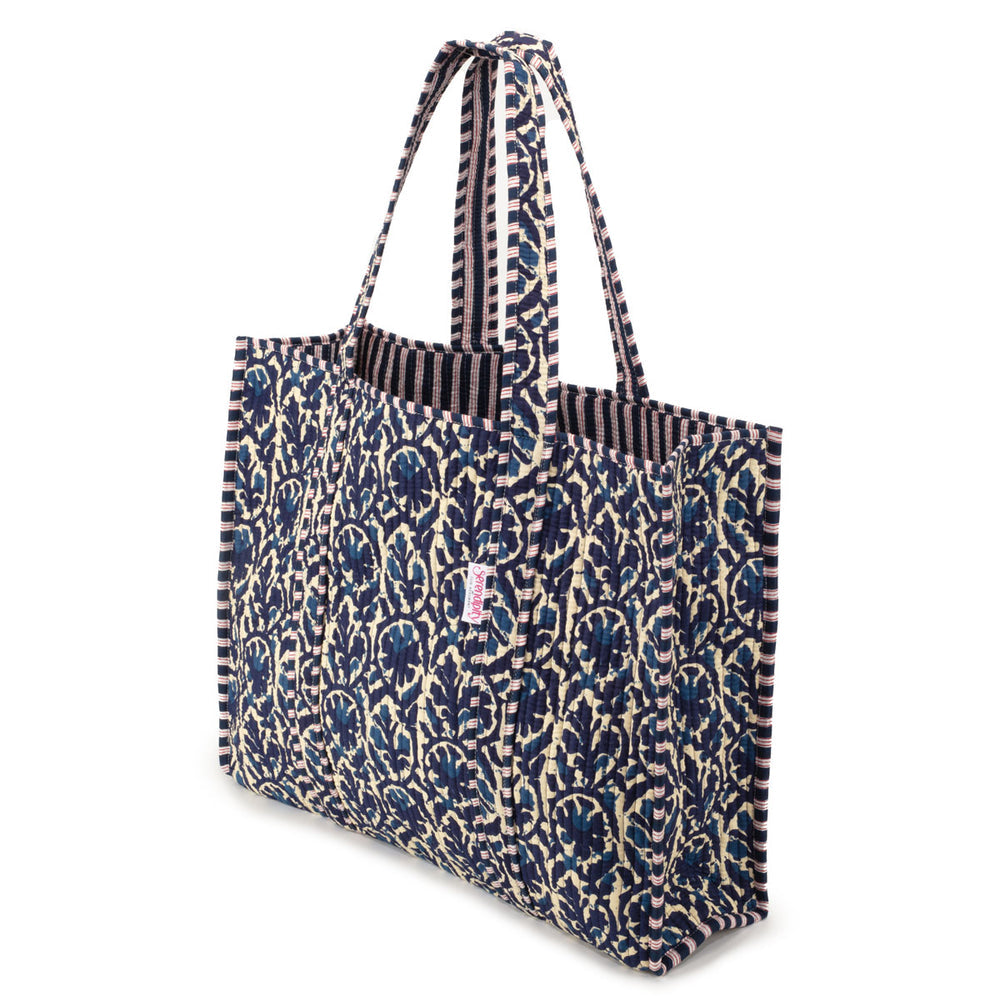 Ellie Beaumont Serendipity Cotton Quilted Tote - Indigo Ikat