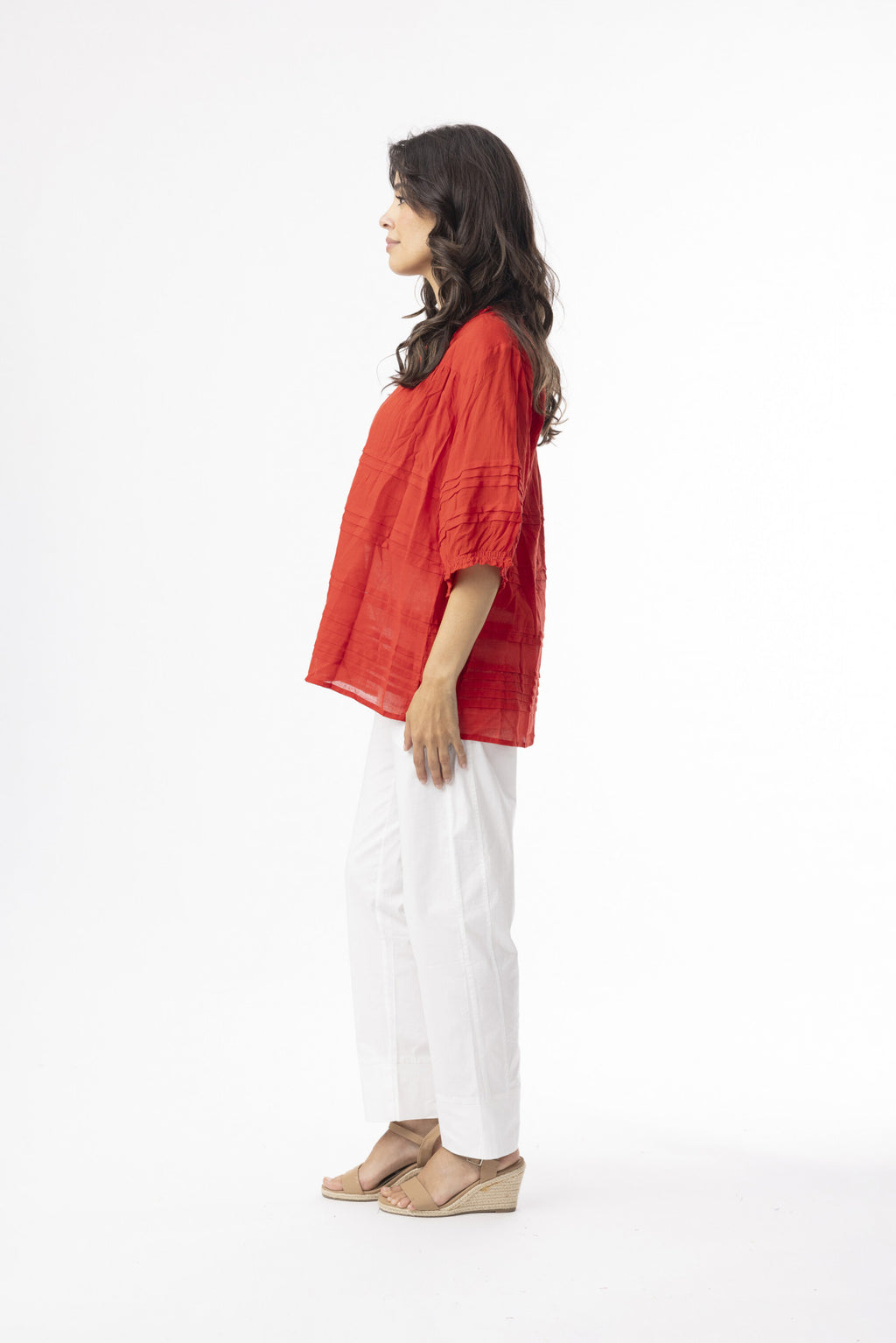 Orientique Cotton Gauze Essentials Top Pleated-Orientique-White finn