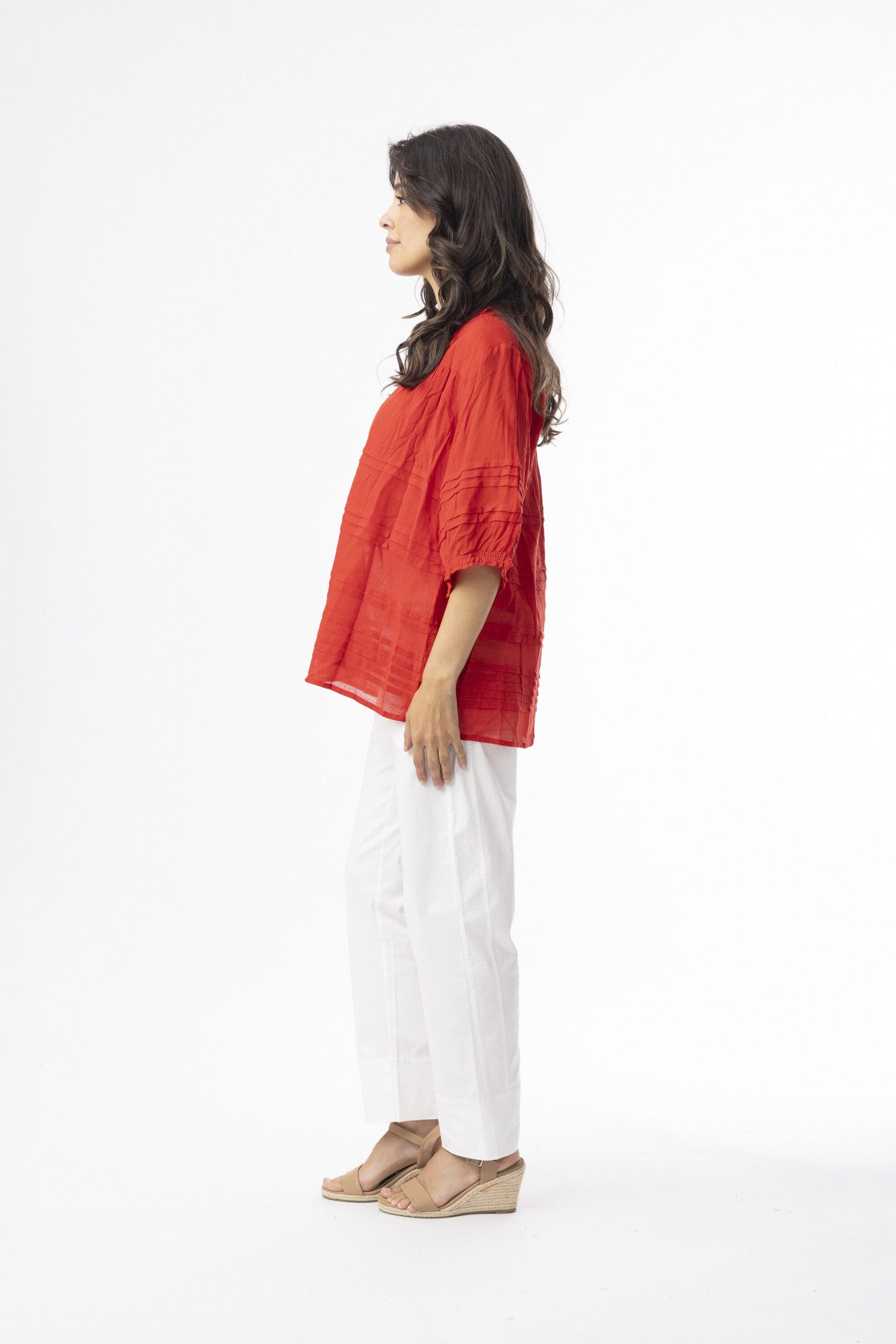 Orientique Cotton Gauze Essentials Top Pleated-Orientique-White finn