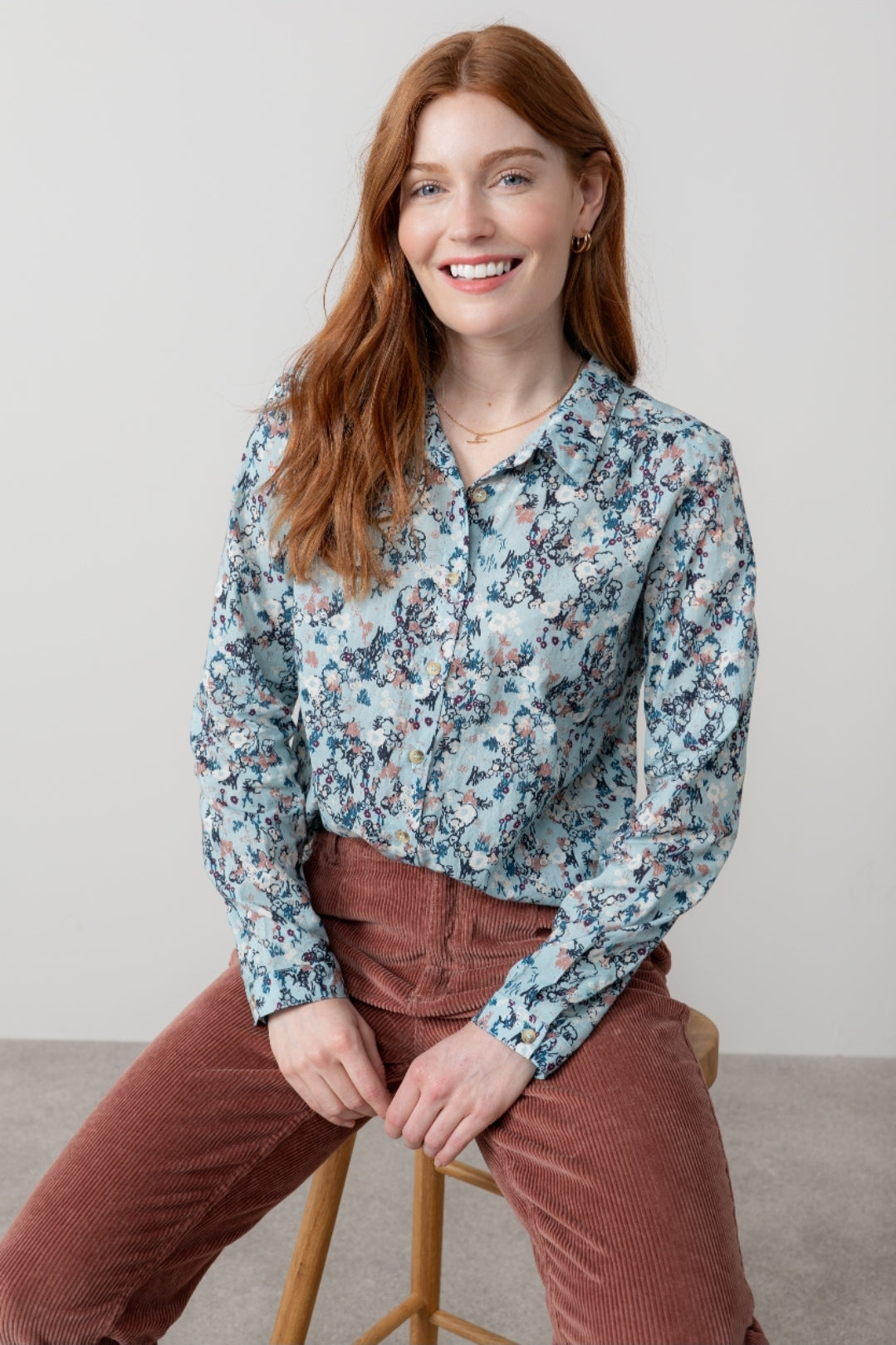 Lily and Me Patsy Shirt Feather Ditsy-White finn