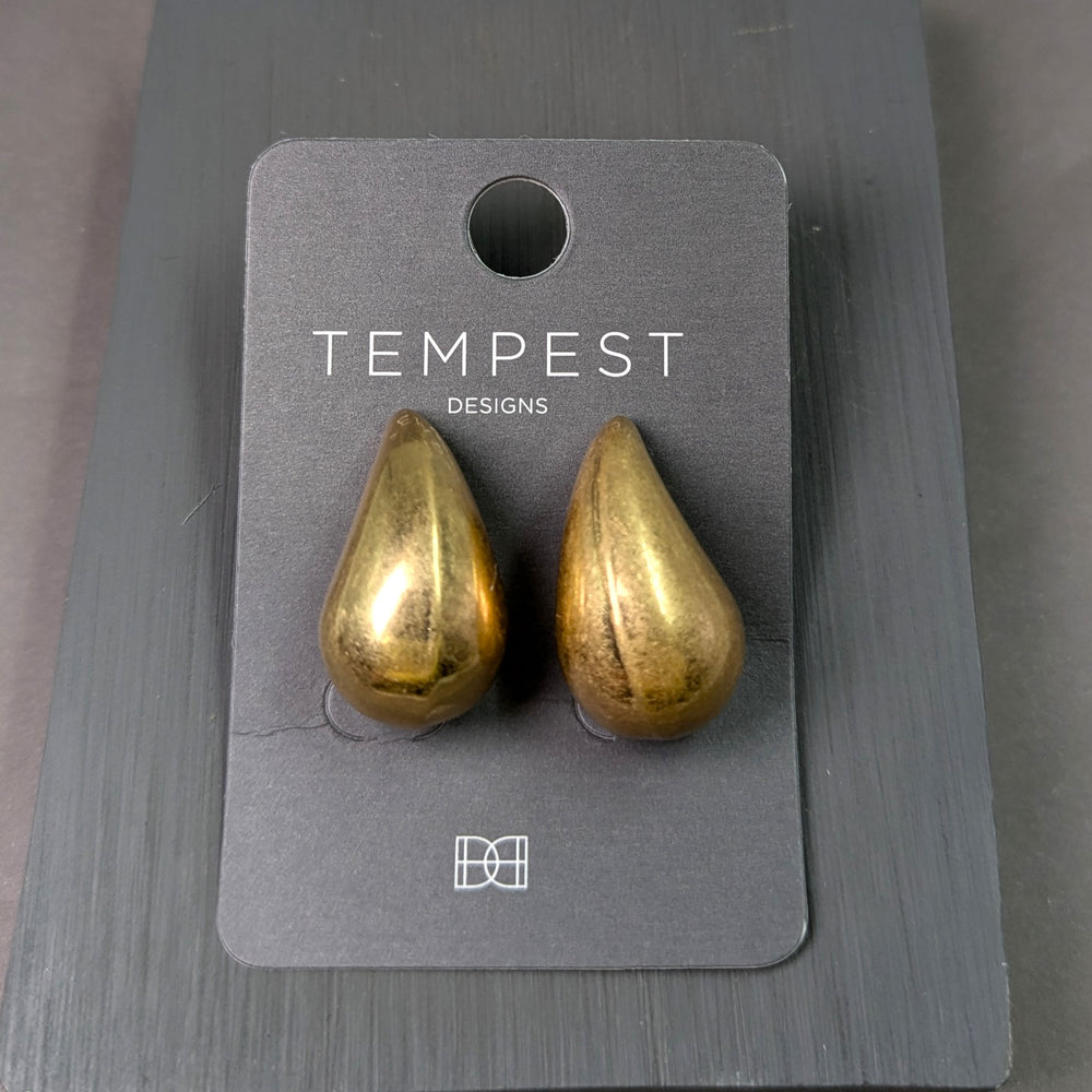 Tempest  Organic bulbous drop earrings with burnished plating gold