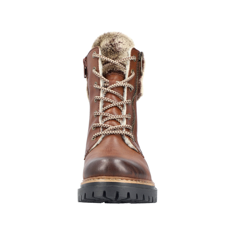 Rieker Tan Faux Fur Trim Ankle Boot 72608-Footwear-White finn