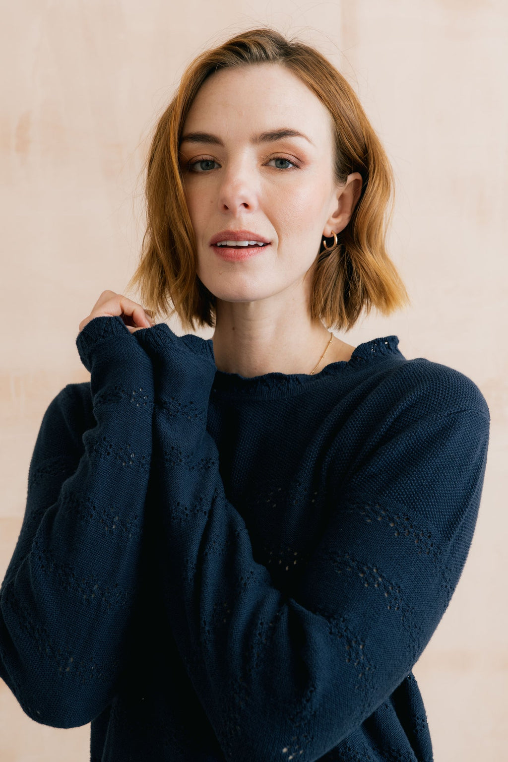 Lily and Me Rosie Pointelle Detail Jumper Navy-Knitwear-10-