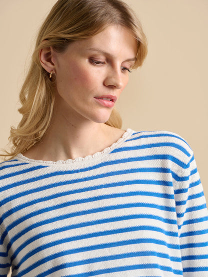Brakeburn Scallop Neck Knitted Jumper-White finn