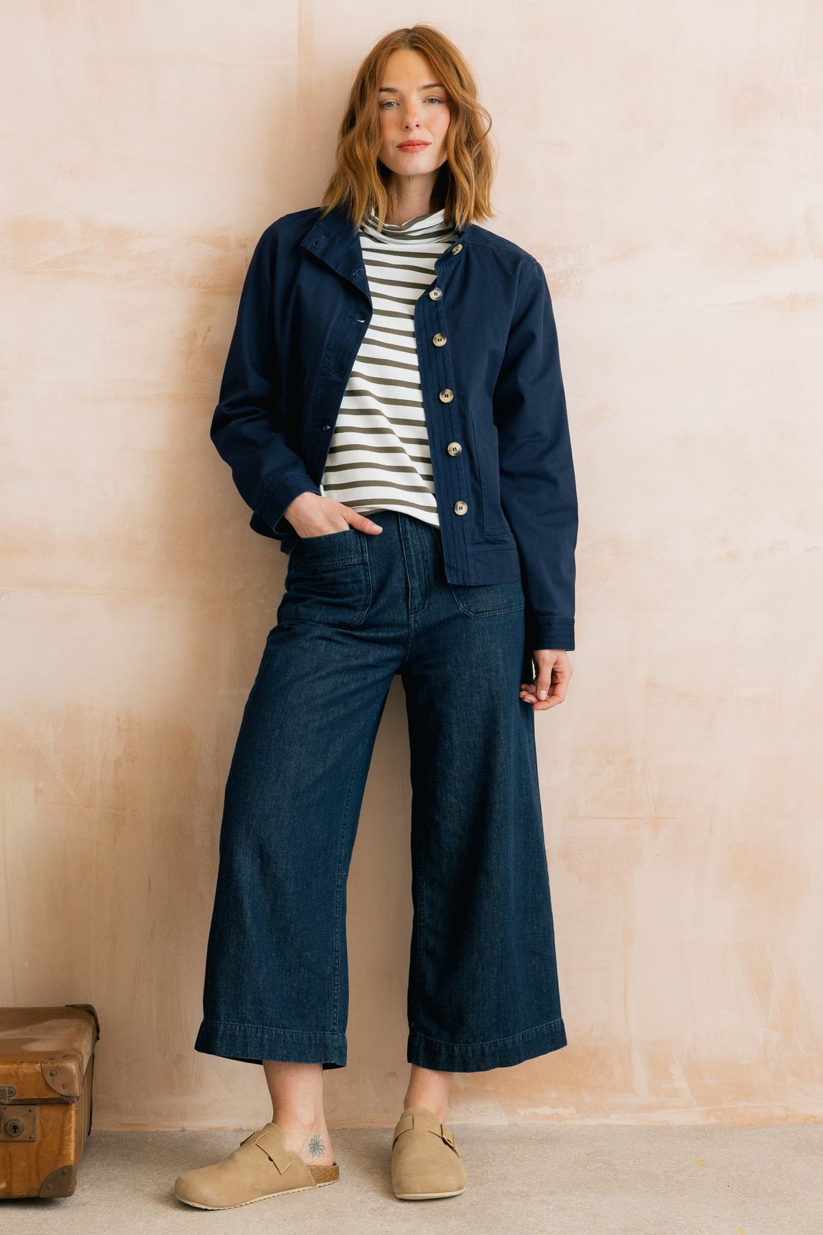 Lily and Me Maya High Neck Stretch Twill Jacket Navy