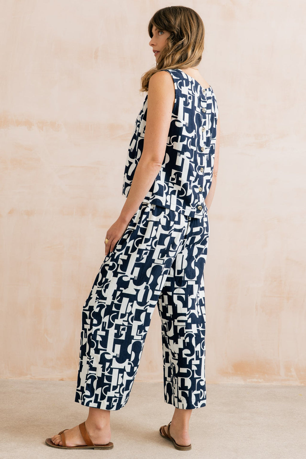 Lily and Me Greta Highline Print Cropped Trousers-Trousers-8-Mocha-