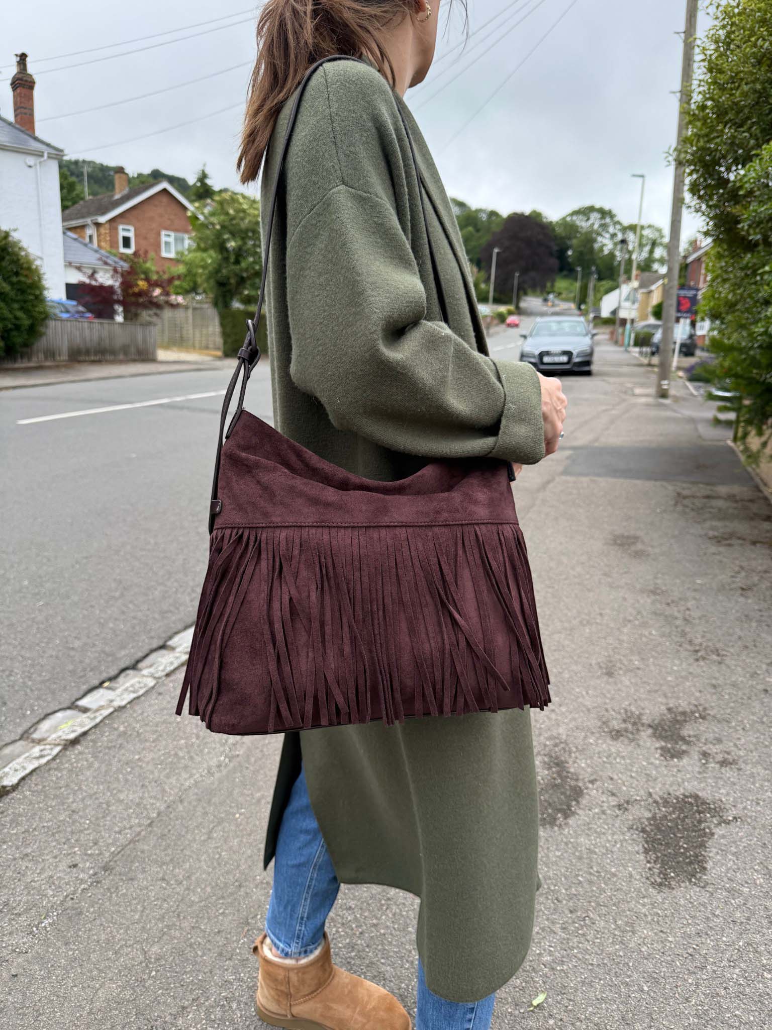 David Jones Faux Suede Fringe Shoulder Bag CM8723
