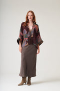 One Hundred Stars Crane Plum Wool Kimono