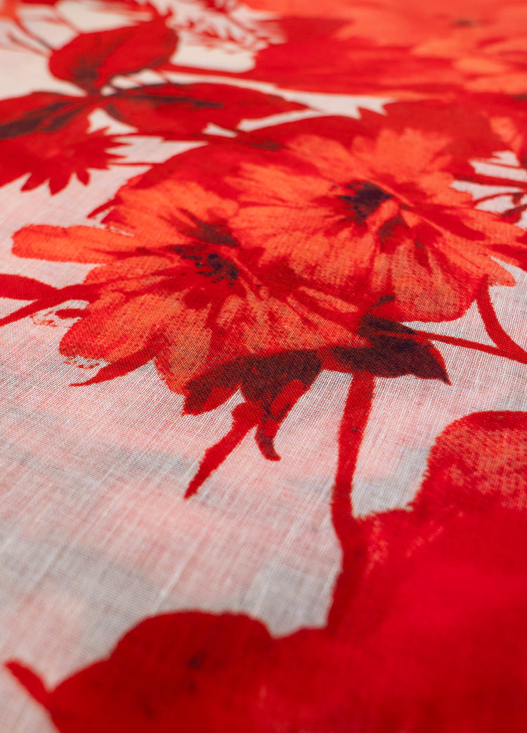 Powder Linen/Cotton Scarf - Rouge Blooms-Powder-White finn