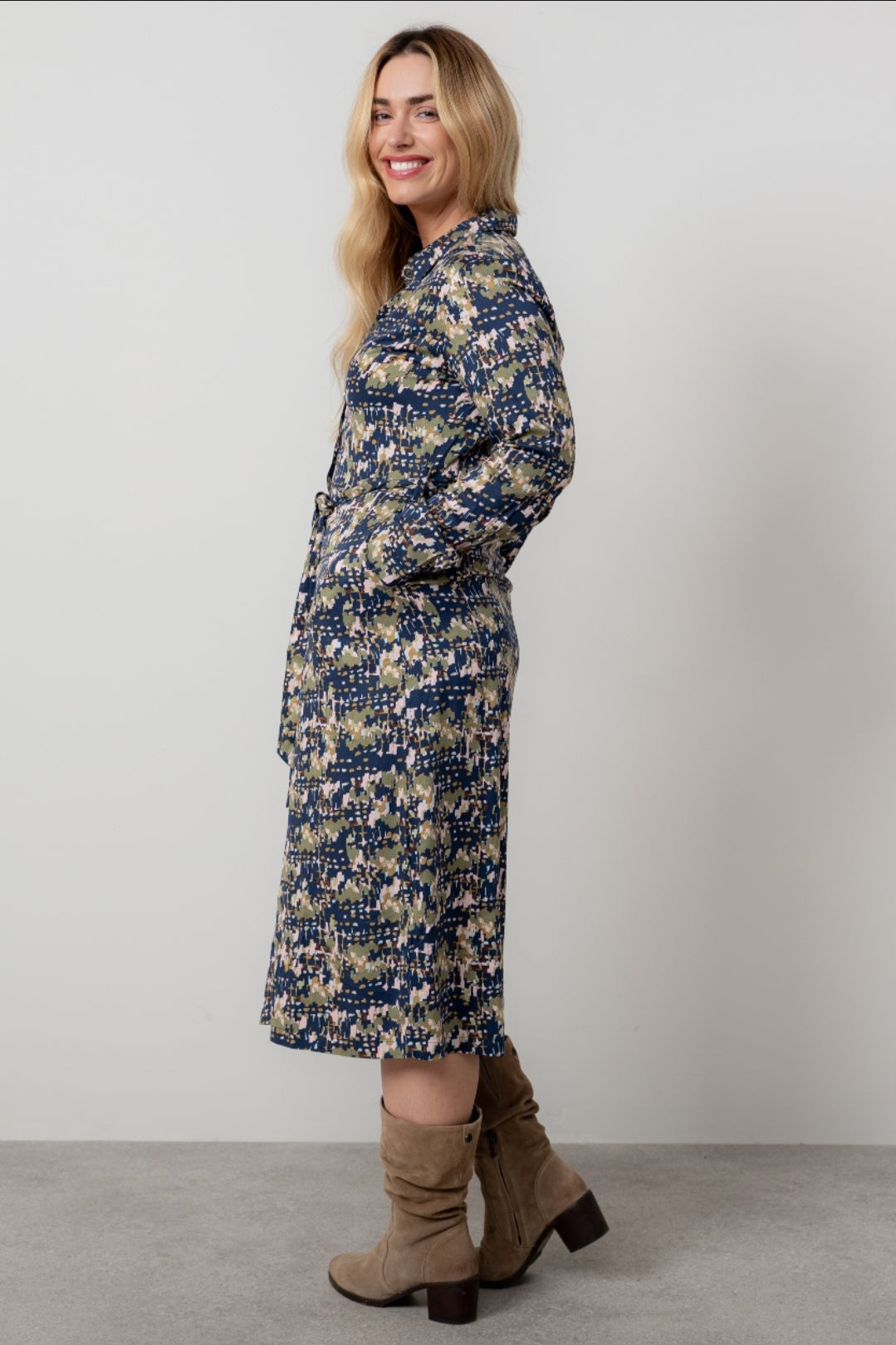 Lily and Me Anya Midi Shirt Dress Clover-White finn