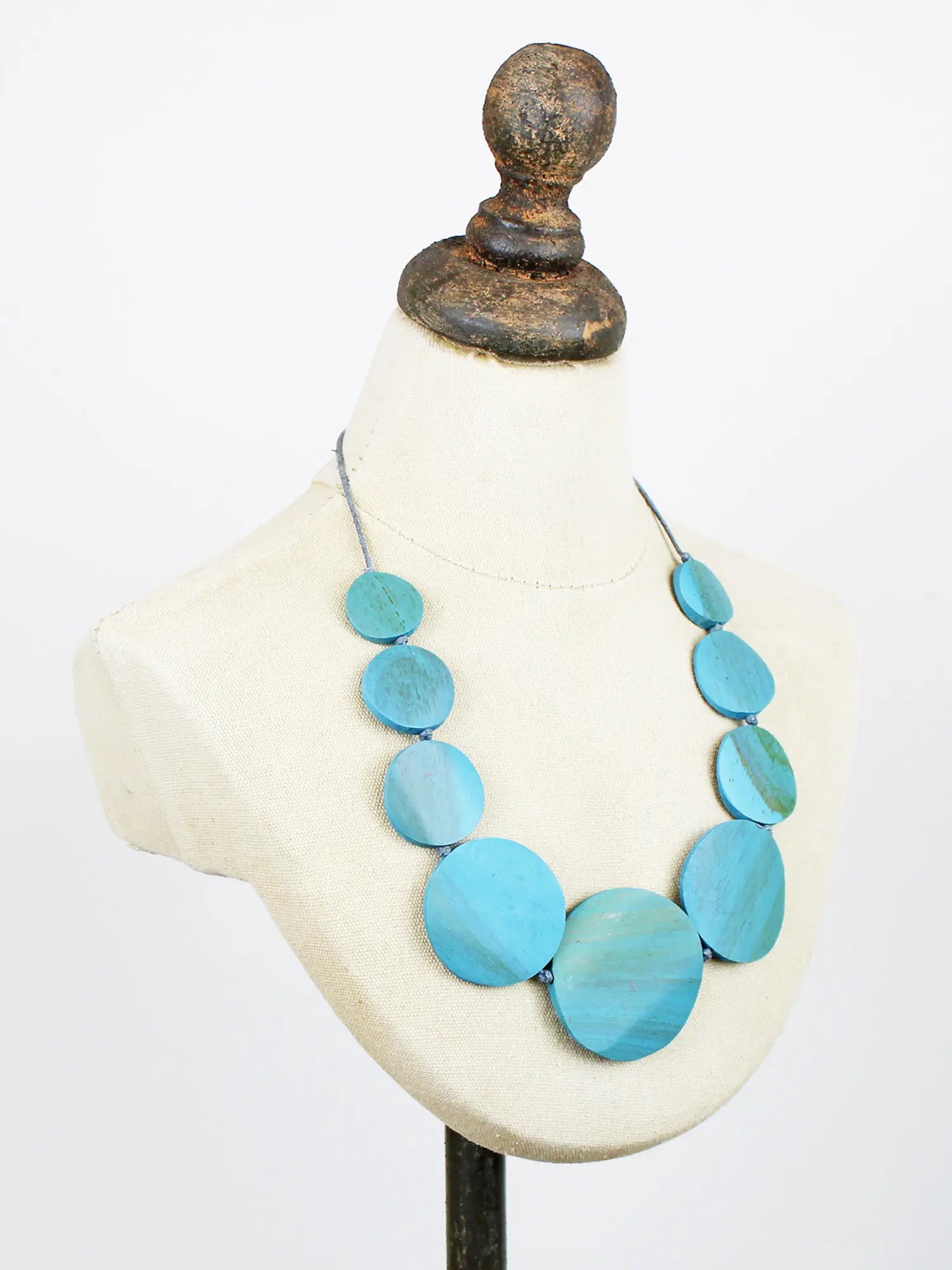 Suzie Blue FB1508 Overlapping Wooden Disc Necklace-Necklace-White finn
